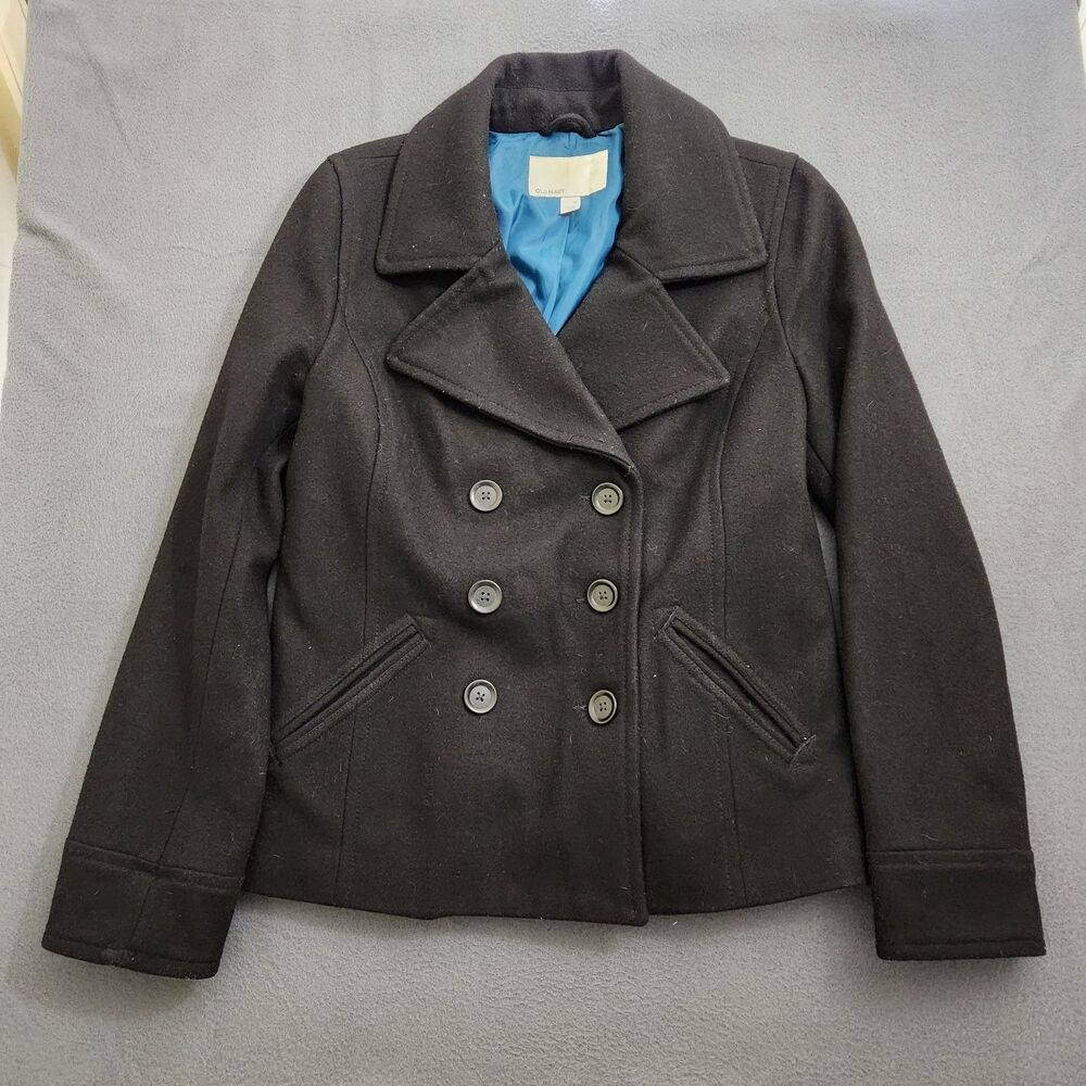 Old Navy Pea Coat Women M Black Double Breasted Wool